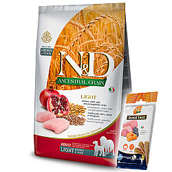 ND Düşük Tahıllı Tavuk Narlı Light Orta ve Büyük Irk Köpek Maması 12 Kg + ND Köpek Ödülü - N&D