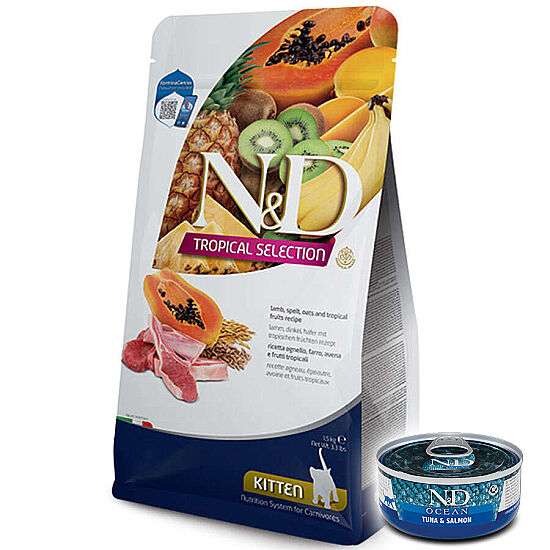 ND Kitten Tropical Selection Kuzu Etli Yavru Kedi Maması 1,5 Kg + ND Konserve 70 Gr - 1