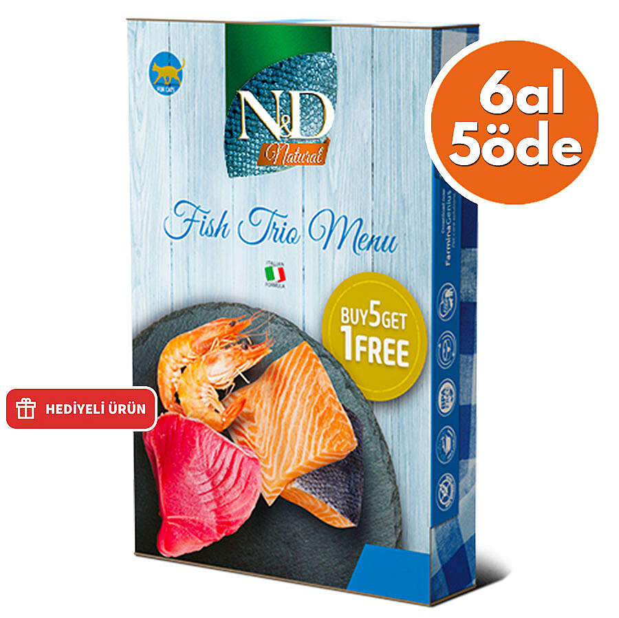 ND Fish Trio Menu Tuna, Somon ve Karides Kedi Konservesi 70 Gr - 6 Al 5 Öde