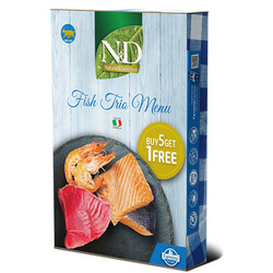 ND Fish Trio Menu Tuna, Somon ve Karides Kedi Konservesi 70 Gr - 6 Al 5 Öde - N&D