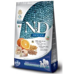 N&D (Naturel&Delicious) - ND Ocean Düşük Tahıllı Morina Balıklı ve Portakallı Orta ve Büyük Irk Köpek Maması 12 Kg