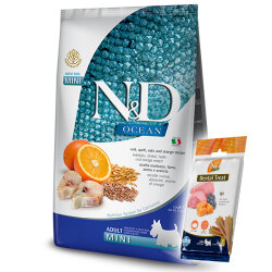 ND Ocean Düşük Tahıl Balık Portakal Küçük Irk Köpek Maması 2,5 Kg + ND Dental Köpek Ödülü - N&D