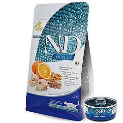 ND Ocean Düşük Tahıllı Morina Balığı Portakal Kedi Maması 1,5 Kg + ND Konserve 70 Gr - 1