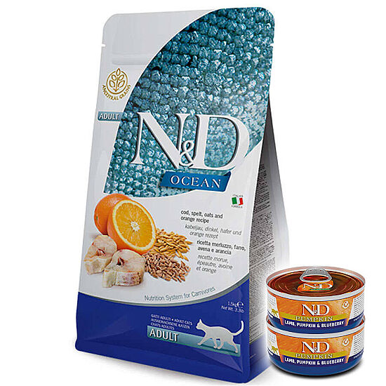 ND Ocean Düşük Tahıllı Morina Balığı Portakal Kedi Maması 5 Kg + 2 Adet ND Konserve 70 Gr - 1