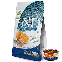 ND Ocean Neutered Tahılsız Balık Portakal Kısırlaştırılmış Kedi Maması 1,5 Kg + ND Konserve 70 Gr - N&D