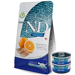 ND Ocean Tahılsız Balıklı ve Portakallı Kedi Maması 5 Kg + 2 Adet ND Ton ve Somon Konserve 70 Gr - N&D