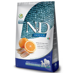 N&D (Naturel&Delicious) - ND Ocean Tahılsız Balık Portakal Orta ve Büyük Irk Köpek Maması 2,5 Kg + Temizlik Mendili