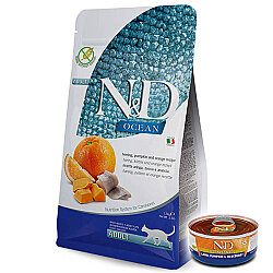 ND Ocean Tahılsız Balık Portakal ve Balkabaklı Kedi Maması 1,5 Kg + ND Konserve 70 Gr - N&D