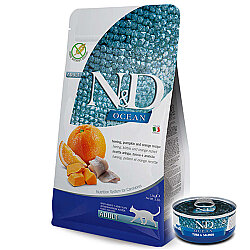 ND Ocean Tahılsız Balık Portakal ve Balkabaklı Kedi Maması 1,5 Kg + ND Ton ve Somon Konserve 70 Gr - N&D