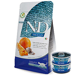 ND Ocean Tahılsız Balık Portakal ve Balkabaklı Kedi Maması 5 Kg + 2 Adet ND Ton ve Somon Konserve 70 Gr - N&D