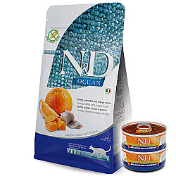 ND Ocean Tahılsız Balık Portakal ve Balkabaklı Kedi Maması 5 Kg + 2 Adet ND Konserve 70 Gr - N&D