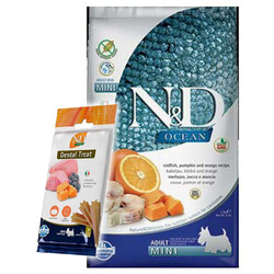 ND Ocean Tahılsız Balkabaklı Morina Balıklı Küçük Irk Köpek Maması 2,5 Kg + ND Dental Köpek Ödülü - N&D