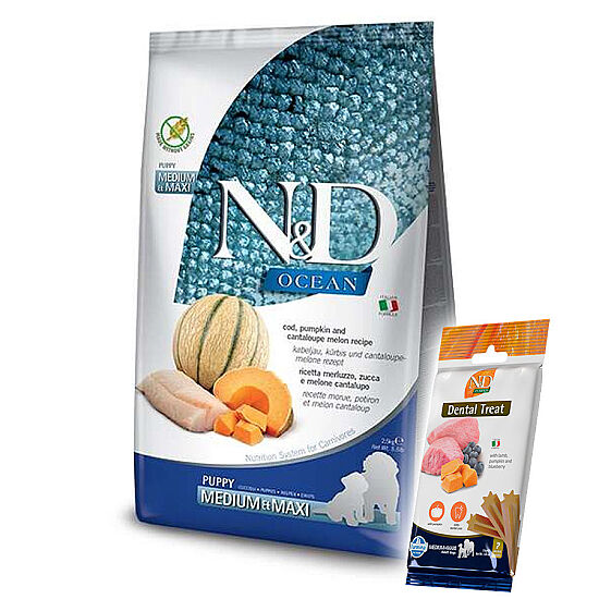 ND Ocean Tahılsız Balkabak M. Balık Medium Maxi Yavru Köpek Maması 12 Kg + ND Köpek Ödülü - 1