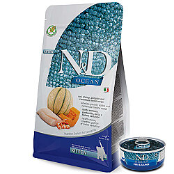 ND Ocean Tahılsız Kitten Morina Balığı ve Karides Yavru Kedi Maması 1,5 Kg + ND Konserve 70 Gr - N&D