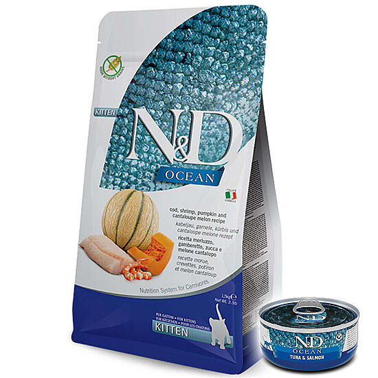 ND Ocean Tahılsız Kitten Morina Balığı ve Karides Yavru Kedi Maması 1,5 Kg + ND Konserve 70 Gr - 1