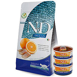 ND Ocean Tahılsız Ringa Balık ve Portakal Kedi Maması 10 Kg + 3 Adet ND Konserve 70 Gr - N&D