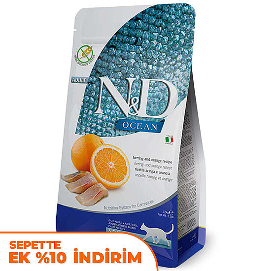 ND Ocean Tahılsız Ringa Balık ve Portakal Kedi Maması 10 Kg - 1
