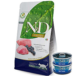 ND Prime Tahılsız Kuzu ve Yaban Mersini Kedi Maması 5 Kg + 2 Adet ND Ton ve Somon Konserve 70 Gr - N&D