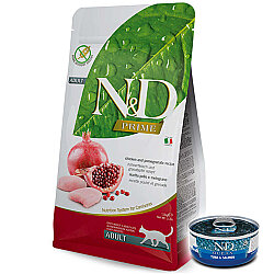 ND Prime Tahılsız Tavuk ve Nar Kedi Maması 1,5 Kg + ND Ton ve Somon Konserve 70 Gr - N&D