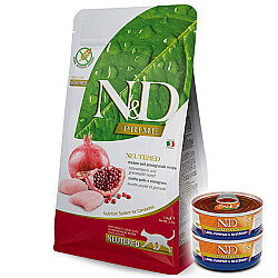 ND Prime Tahılsız Tavuk ve Nar Kısırlaştırılmış Kedi Maması 5 Kg + 2 Adet ND Konserve 70 Gr - N&D