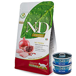 ND Prime Tahılsız Tavuk ve Nar Kısırlaştırılmış Kedi Maması 5 Kg + 2 Adet ND Ton ve Somon Konserve 70 Gr - N&D
