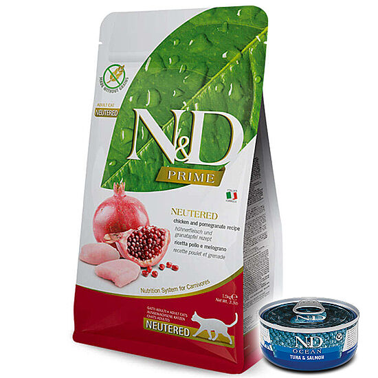 ND Prime Tahılsız Tavuk ve Nar Kısırlaştırılmış Kedi Maması 5 Kg + ND Konserve 70 Gr - 1