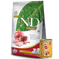 N&D (Naturel&Delicious) - ND Prime Tahılsız Tavuk Nar Küçük Irk Yavru Köpek Maması 2,5 Kg + Pedigree 400 Gr Konserve