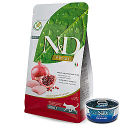 ND Prime Tahılsız Tavuklu ve Narlı Yetişkin Kedi Maması 5 Kg + ND Konserve 70 Gr - N&D
