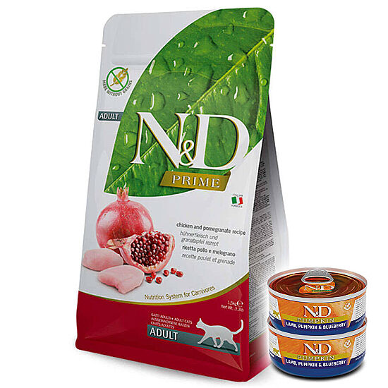 ND Prime Tahılsız Tavuklu ve Narlı Yetişkin Kedi Maması 5 Kg + 2 Adet ND Konserve 70 Gr - 1