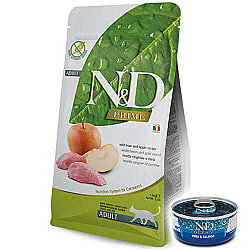 ND Prime Tahılsız Yaban Domuzu Elma Kedi Maması 1,5 Kg + ND Konserve 70 Gr - N&D