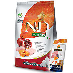 ND Puppy Tahılsız Balkabak Tavuk Medium Maxi Yavru Köpek Maması 2,5 Kg + ND Köpek Ödülü - N&D
