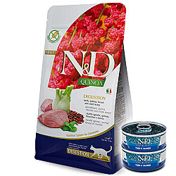 ND Quinoa Digestion Kuzu Kinoa Hassas Sindirim Kedi Maması 5 Kg + 2 Adet ND Ton ve Somon Konserve 70 Gr - N&D