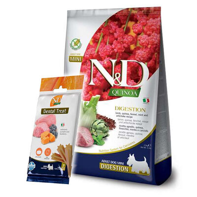 ND Quinoa Digestion Mini Kuzu Küçük Irk Köpek Maması 2,5 Kg + ND Dental Köpek Ödülü