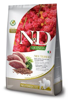 ND Quinoa Neutered Medium Maxi Ördek Kinoa Kısır Orta Büyük Irk Köpek Maması 12 Kg + 4 Mendil