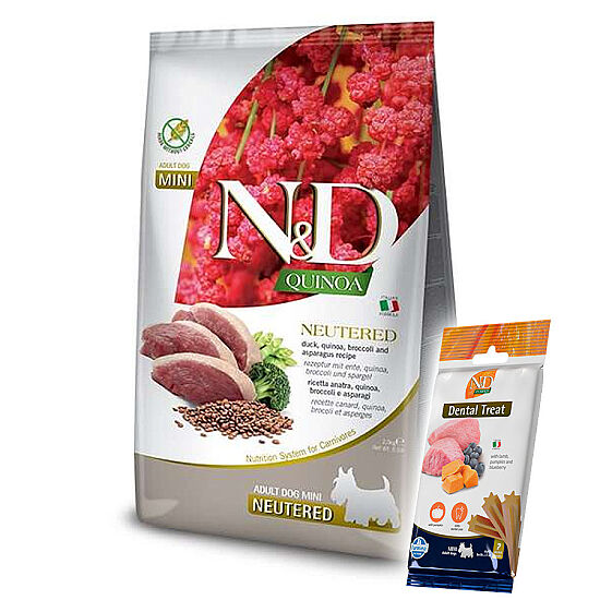 ND Quinoa Neutered Mini Ördek Kısırlaştırılmış K. Irk Köpek Maması 7 Kg + ND Köpek Ödülü - 1
