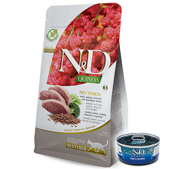 ND Quinoa Neutered Ördek Kinoa Kısırlaştırılmış Kedi Maması 1,5 Kg + ND Ton ve Somon Konserve 70 Gr - 1