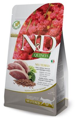ND Quinoa Neutered Ördek Kinoa Aromalı Kısırlaştırılmış Kedi Maması 1,5 Kg + 2 Mendil