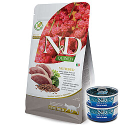 ND Quinoa Neutered Ördek Kinoa Kısırlaştırılmış Kedi Maması 5 Kg + 2 Adet ND Ton ve Somon Konserve 70 Gr - N&D
