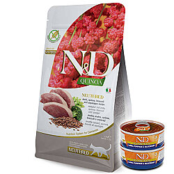 ND Quinoa Neutered Ördek Kinoa Kısırlaştırılmış Kedi Maması 5 Kg + 2 Adet ND Konserve 70 Gr - N&D