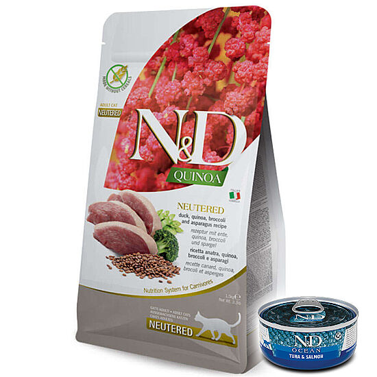 ND Quinoa Neutered Ördek Kinoa Kısırlaştırılmış Kedi Maması 5 Kg + ND Konserve 70 Gr - 1