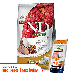 ND Quinoa Skin Coat Bıldırcın Kinoa Deri Tüy Sağlığı Köpek Maması 7 Kg + ND Köpek Ödülü - N&D