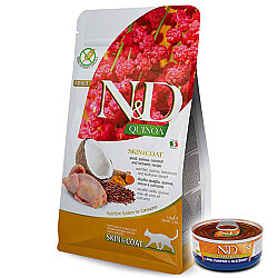 ND Quinoa Skin Coat Bıldırcın Kinoa Tüy Sağlığı Kedi Maması 1,5 Kg + ND Konserve 70 Gr - N&D