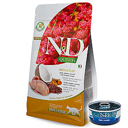 ND Quinoa Skin Coat Bıldırcın Kinoa Tüy Sağlığı Kedi Maması 1,5 Kg + ND Ton ve Somon Konserve 70 Gr - N&D