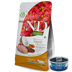 ND Quinoa Skin Coat Bıldırcın Kinoa Tüy Sağlığı Kedi Maması 1,5 Kg + ND Konserve 70 Gr - N&D