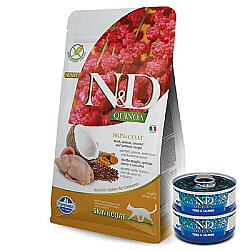 ND Quinoa Skin Coat Tüy Sağlığı Bıldırcın Kinoa Kedi Maması 5 Kg + 2 Adet ND Ton ve Somon Konserve 70 Gr - N&D
