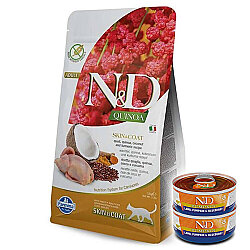 ND Quinoa Skin Coat Tüy Sağlığı Bıldırcın Kinoa Kedi Maması 5 Kg + 2 Adet ND Konserve 70 Gr - N&D