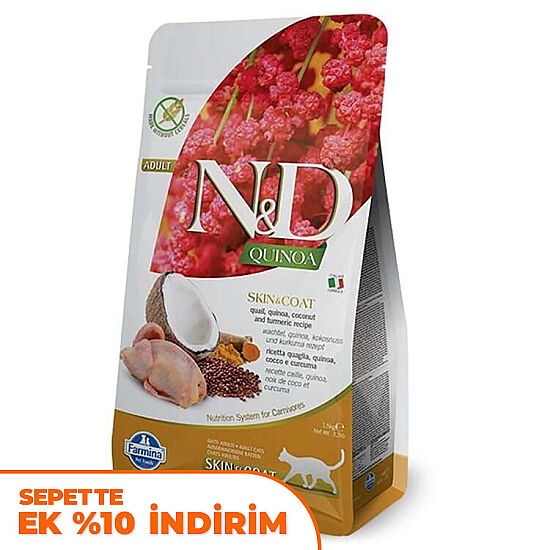 ND Quinoa Skin Coat Tüy Sağlığı Bıldırcın Kinoa Kedi Maması 5 Kg - 1