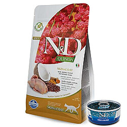 ND Quinoa Skin Coat Tüy Sağlığı Bıldırcın Kinoa Kedi Maması 5 Kg + ND Konserve 70 Gr - N&D