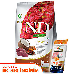 ND Quinoa Skin Coat Mini Geyik Küçük Irk Köpek Maması 2,5 Kg + ND Köpek Ödülü - N&D