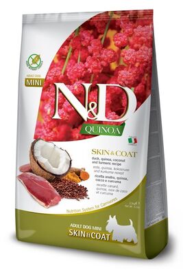 ND Quinoa Skin&Coat Mini Ördek Kinoa Deri Tüy Sağlığı Küçük Irk Köpek Maması 2,5 Kg + 2 Mendil